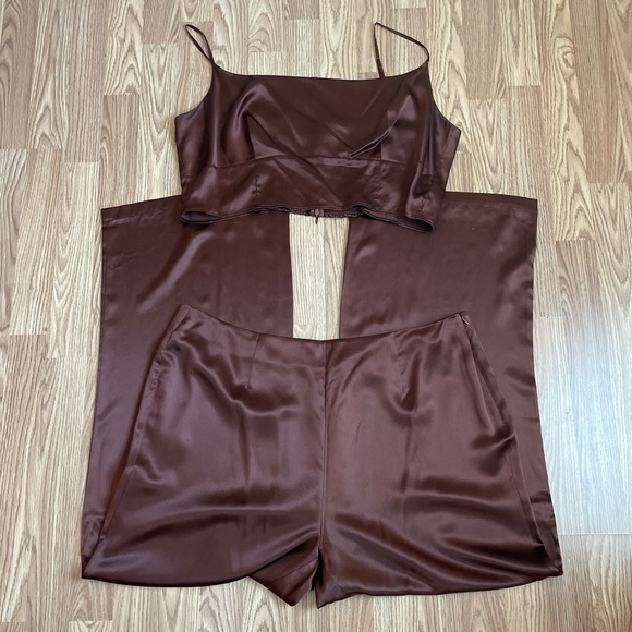REFORMATION Isra Silk Brown 2 Piece Set Women's Plus Size 18 - Picture 12 of 12